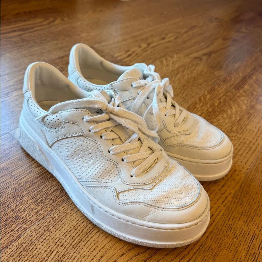 Gucci Cream Leather Platform Sneakers - Picture 3 of 4